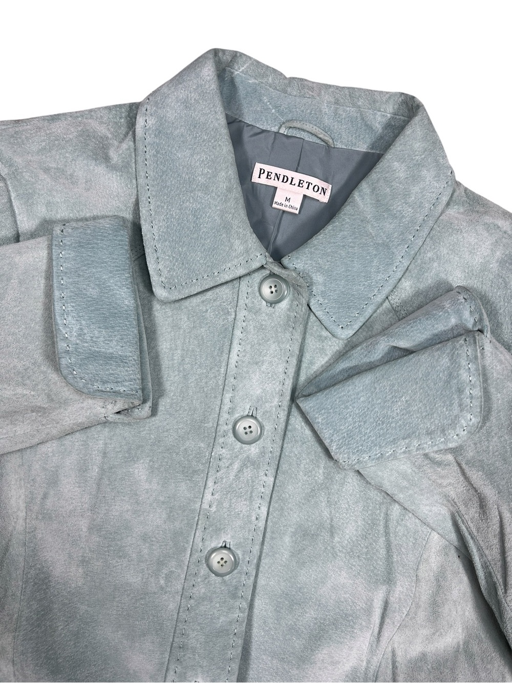 Pendleton Leather Jacket Womens Medium light blue Full Button cuffed Blazer